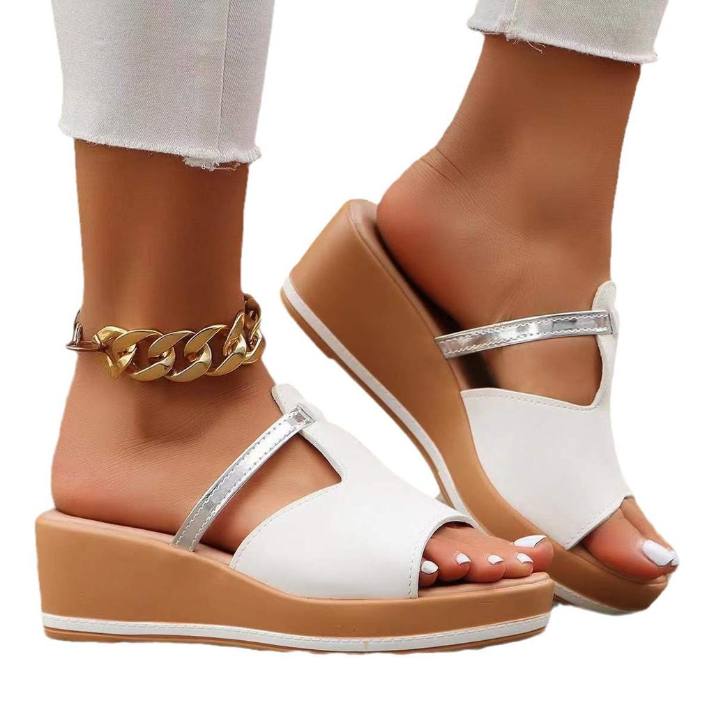 2025 New Foreign Trade Summer Women's Slope Heel Thick-soled Slippers Large Size Thick-soled Heightening Casual Slippers Women's Shoes