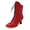 Krótkie damskie buty na wysokim obcasie w stylu brytyjskim, szlachetne botki rycerskie ze szpiczastym noskiem, sznurowane na krzyż, botki do kostki, średniowieczne buty retro