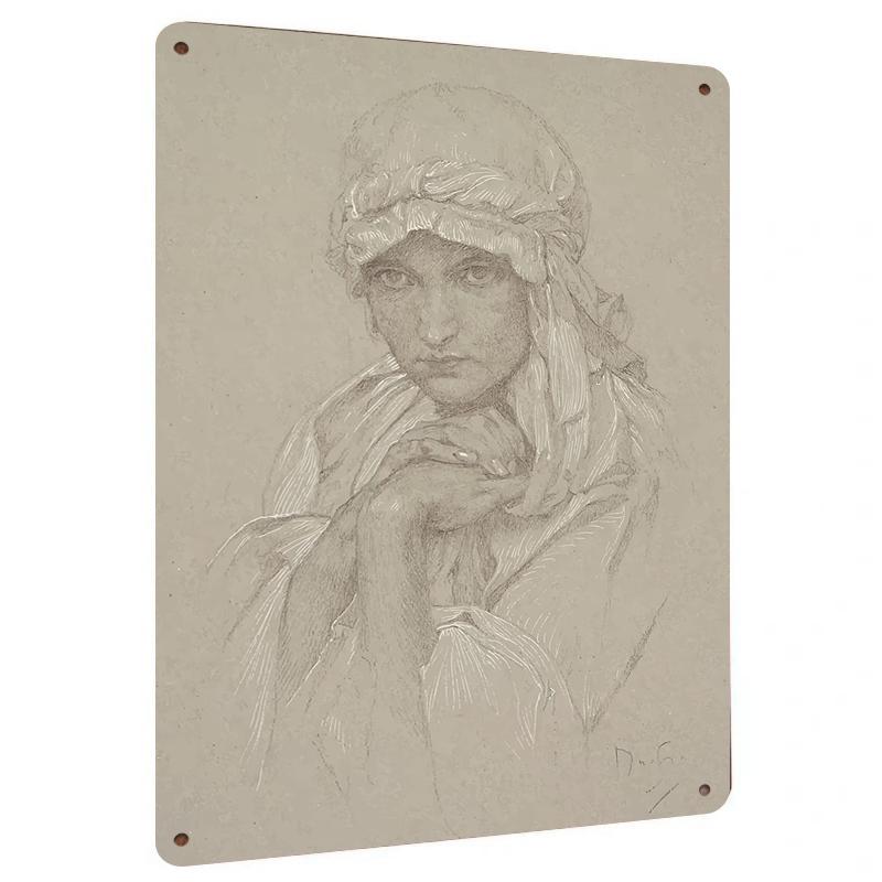 

Vintage Sketch Style Woman Portrait Custom Metal Tin Painting Home Wall Decor Art Hanging 20x30cm（7.8x11.8inch）