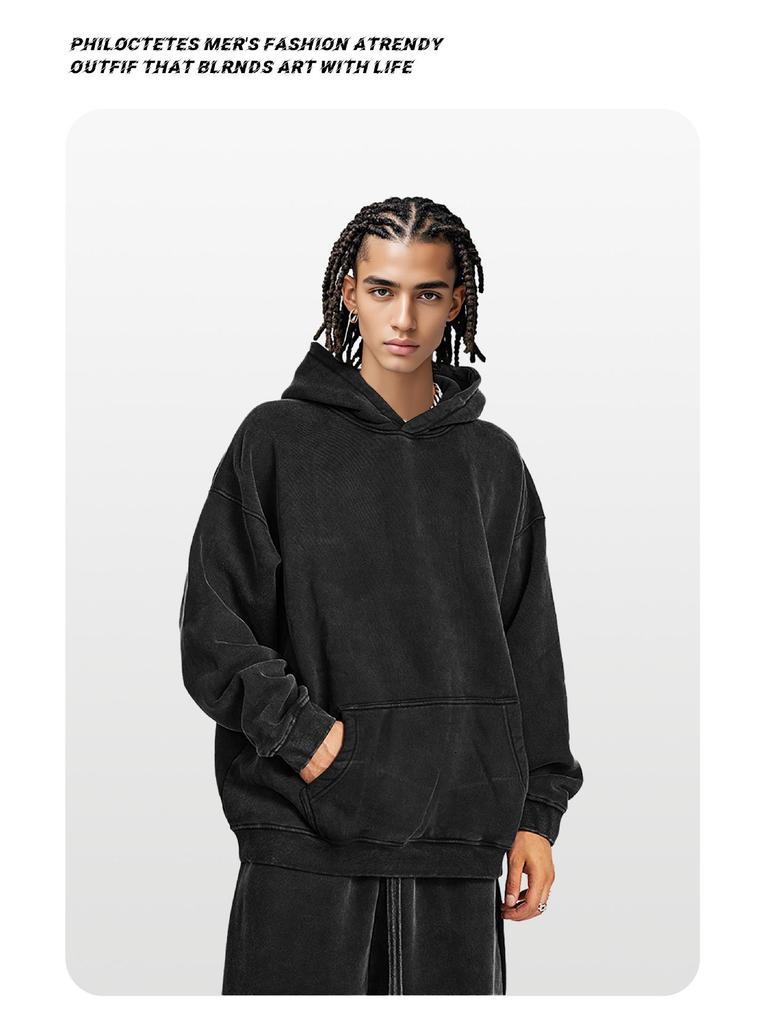 420g Salt-Washed Distressed Oversized Retro Hoodie