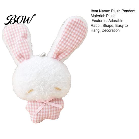 Stuffed Plaid Ear Bunny Ribbon Bow Rabbit Plush Pendant for Backpacks, Soft Plushie Bag Charm, Animal Keychain Decoration