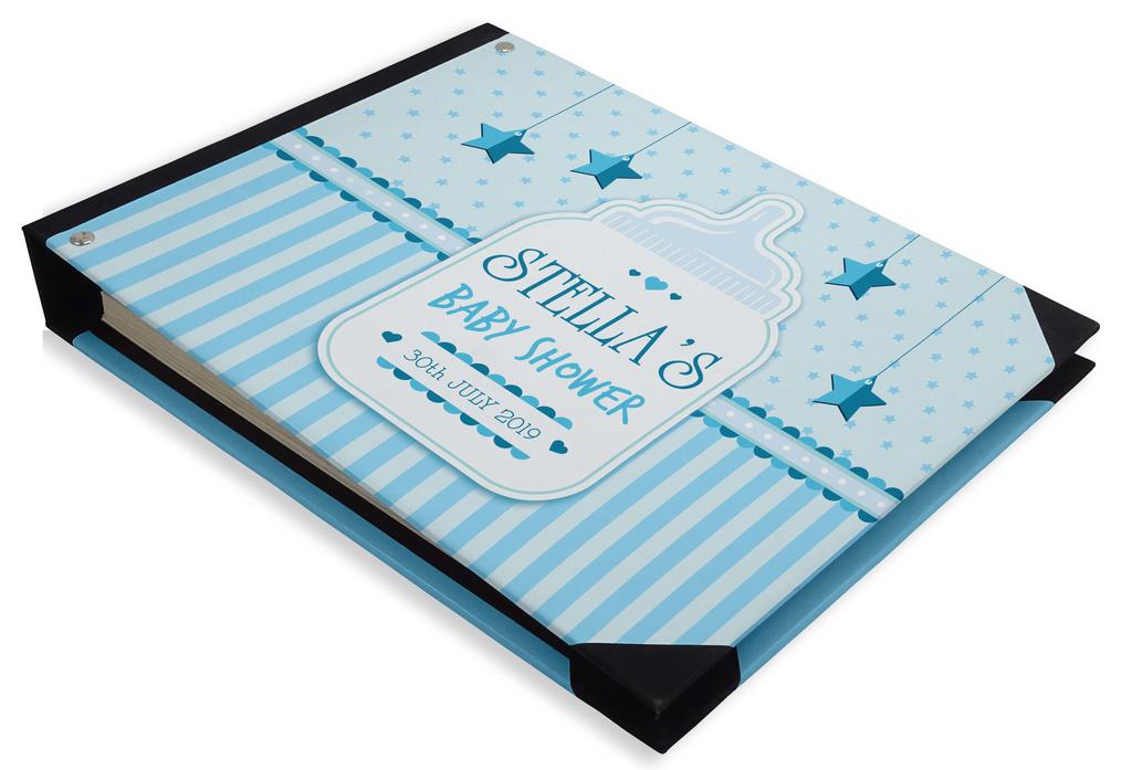 Darling Souvenir Blue Seamless Heart & Baby Objects Personalized Printed Baby Shower  Guest  Book  Scrapbook-7 x 9