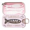 Organized Clavicle Chain Case Sardine Tin Jewelry Box with Fishbone, PLA Vintage Compact Size Decorative Vanity Accessory Organizer, Portable Storage