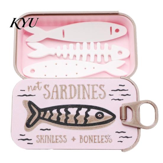 Organized Clavicle Chain Case Sardine Tin Jewelry Box with Fishbone, PLA Vintage Compact Size Decorative Vanity Accessory Organizer, Portable Storage