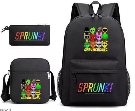 Anime Cartoon Backpack Sprunki Large Capacity Primary School Student Schoolbag Satchel Pencil Case