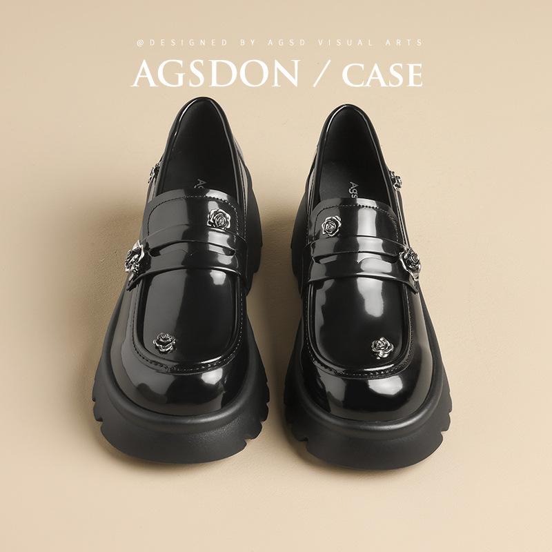 Augustine black platform loafers for women's 2025 autumn new models with skirts, thick heels, and jk small leather shoes.