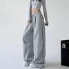 Pantaloni de trening gri cu croială dreaptă pentru femei - Primăvara 2025 - Largi, Casual, Design cu picior lat în stil Cargo