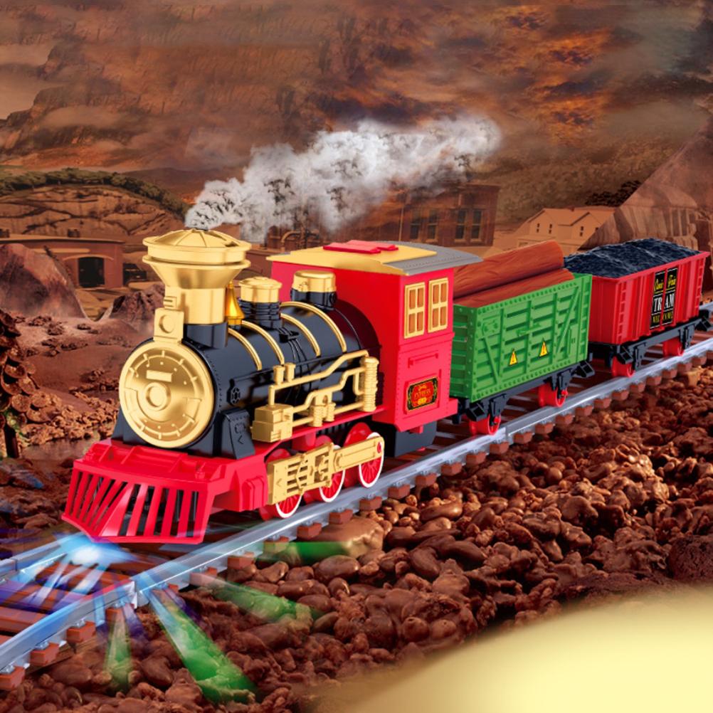 134 190 Stück Klassische Weihnachtszug-Set Mini-Zug-Spielzeug-Set mit mit Scheinwerfer Rauch Realistische Geräusche Elektrischer Schienenwagen