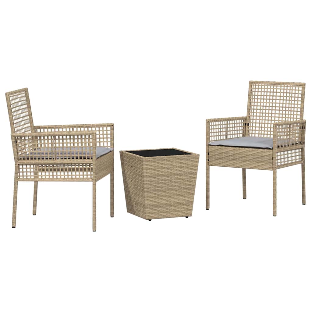 Garden Bistro Set 3 Pcs Beige Poly Rattan