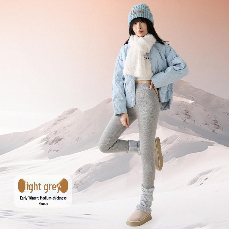 

High-Waisted Fleece-Lined Cotton Leggings, Extra Thick and Versatile for Autumn. L