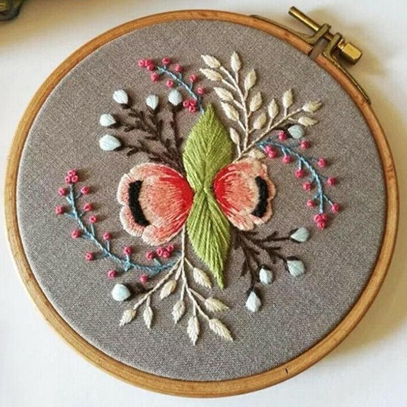 DIY Embroidery Kits Flower Pattern Cross Stitch Needlework W/ Hoop For Beginner DIY Embroidery Kits Flower Pattern Cross Stitch Needlework W/ Hoop For Beginner