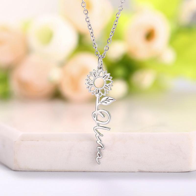 Personalized Sunflower Name Pendant Necklace for Women, Custom Gold Tone Minimalist Jewelry