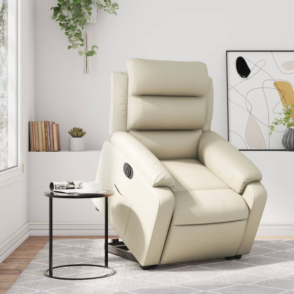 Recliner Chair with Lift Assistance Electric Cream Artificial Leather