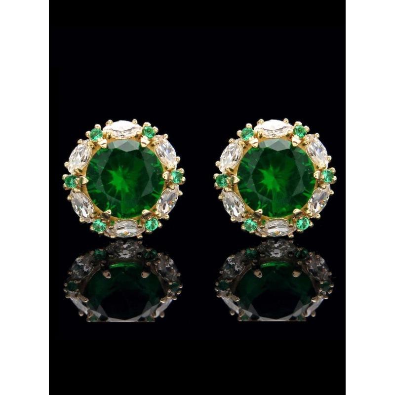 

European and American green blue white round zircon + white diamond women s versatile stud earrings
