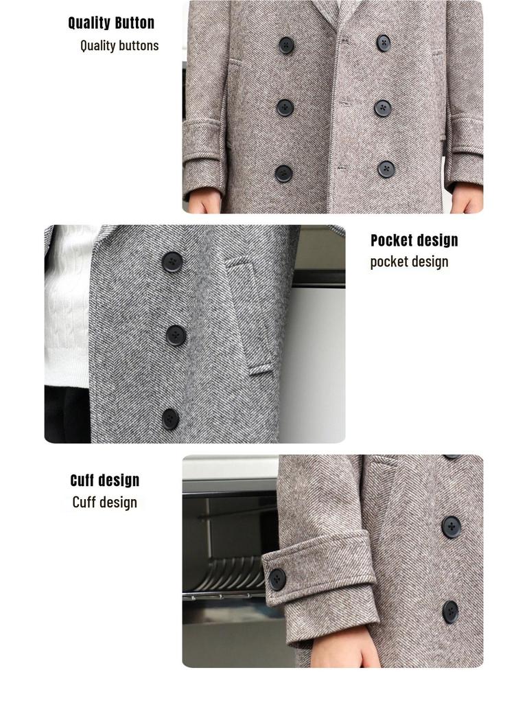 Boys' Mid-Length Wool Trench Coat - Stylish and Warm Korean-Style Overcoat for Autumn and Winter
