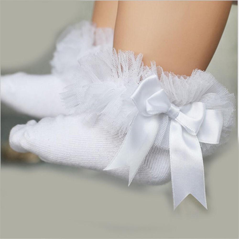 

0-6Y Princess Kids Tutu Socks Short Girls Baby Socks Silk Ribbon Bowknot Lace Ruffle Cotton Ankle Socks Pography Props S 0 to 2Year