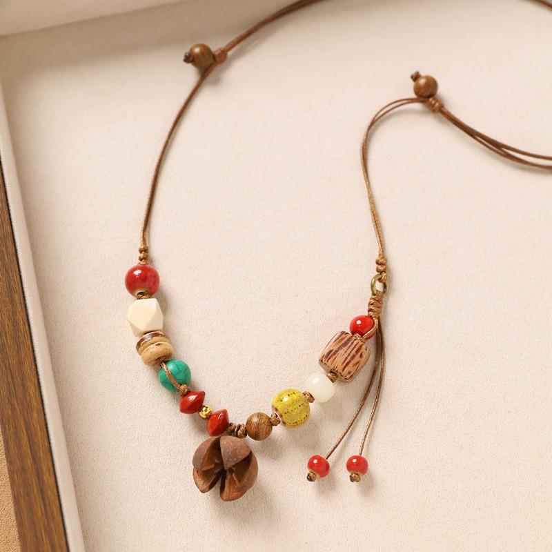 Colier original design plantă fruct ghindă împletită lanț lung literar pentru pulover accesorii pentru femei