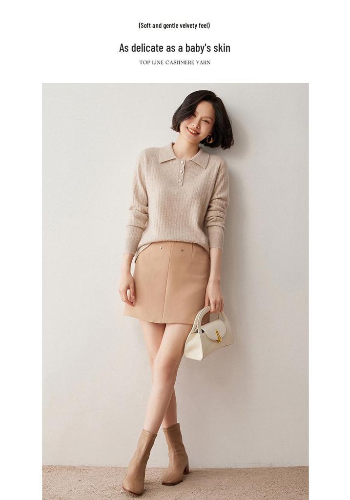 Autumn/Winter 2024 Women's Lamb Cashmere Polo Neck Loose Knit Sweater