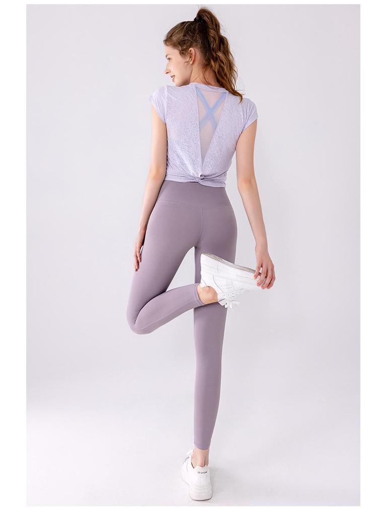 Damen Sommer Mesh Kurzarm Twist Yoga Top