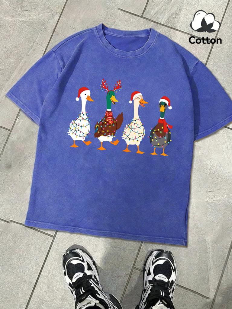 Ducks Full Of Festive Atmosphere Design Men Washed TShirts Summer Soft Cotton Tee Casual ONeck Clothing Street Short Sleeve