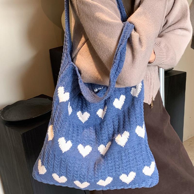 

1pc Knitted Bag, Heart-shaped Tote Bag, Women s Diagonal Shoulder Bag, Fashionable and Personalized Woven Bag синий