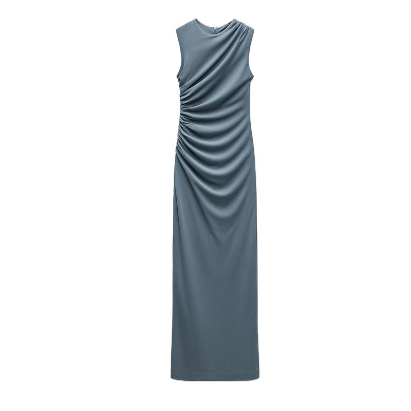 Spring New Arrival French Style Slim-Fit Evening Dress Round Neck Sleeveless Ruched Decoration Midi Skirt Dress 8312478