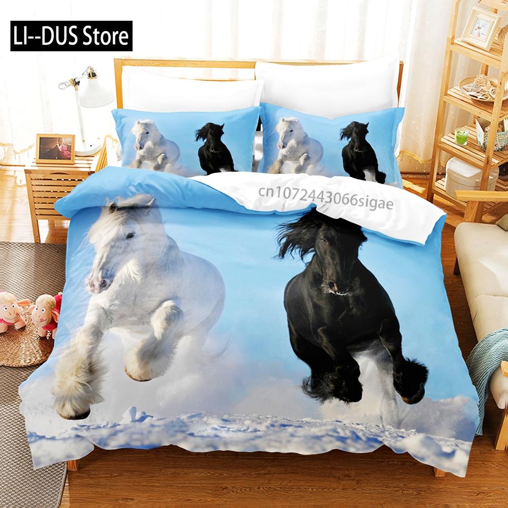 Horse Bedding Set Single Twin Full Queen King Men/women Size Bed Set Aldult Kid Bedroom Duvetcover Sets 3D Anime 045