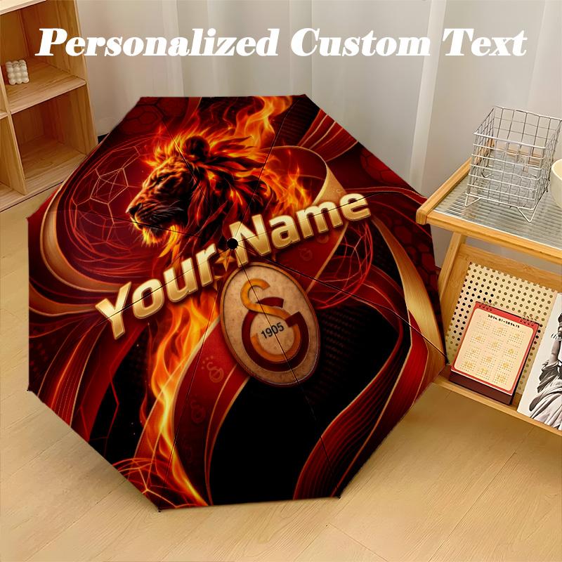 8 Rib Auto Folding Umbrella Galatasaray FC Print Custom Name Text Portable Rain Gear