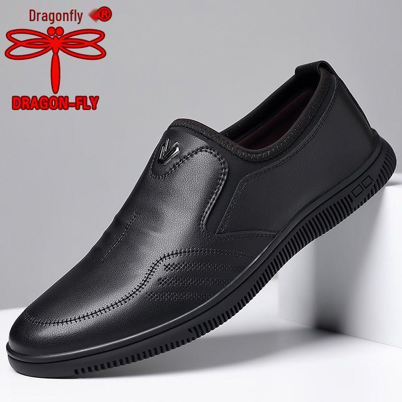 Qingting Genuine Leather Men's Slip-On Business Casual Shoes - Soft, Wear-Resistant Korean Style