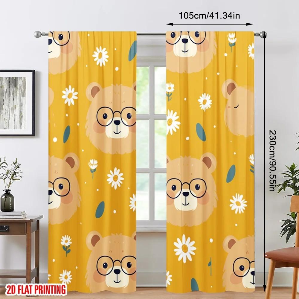 Set Of 2 Jit Cute Bear Floral Pattern Curtain Design Drapes Polyester Living Room Kids Decor Curtains Made Sitting Window Treatment