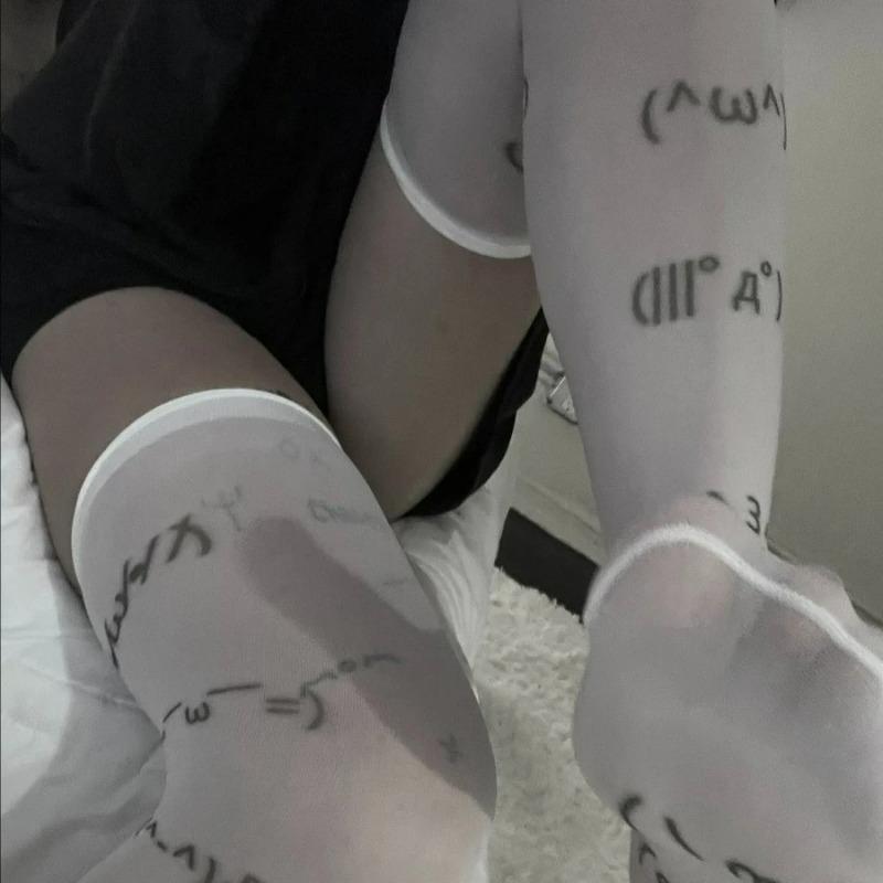 White Kawaii Expression Graffiti Letter Print Long Socks Tight Harajuku Over Knee Thigh High Stockings Y2K Cosplay Cute Socks