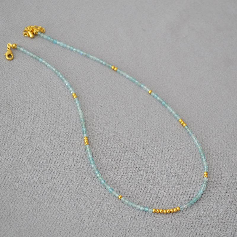 Healing Department Fashionable, Fresh and Elegant Niche Original Simple Sea Blue Treasure Real Stone Beaded Fine Necklace Collarbone Chain