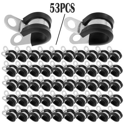 53PCS 1/2 Inch 3/8 Inch Cable Clamps Stainless Steel Tape Clamps Insulated Hose Pipe Sturdy Wire Clamp for Automotive Industry
