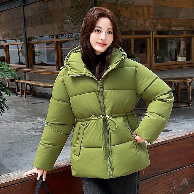 Women's Winter 2026 Hooded Puffy Waist-Cinched Plus Size Thickened Slimming Cotton Coat