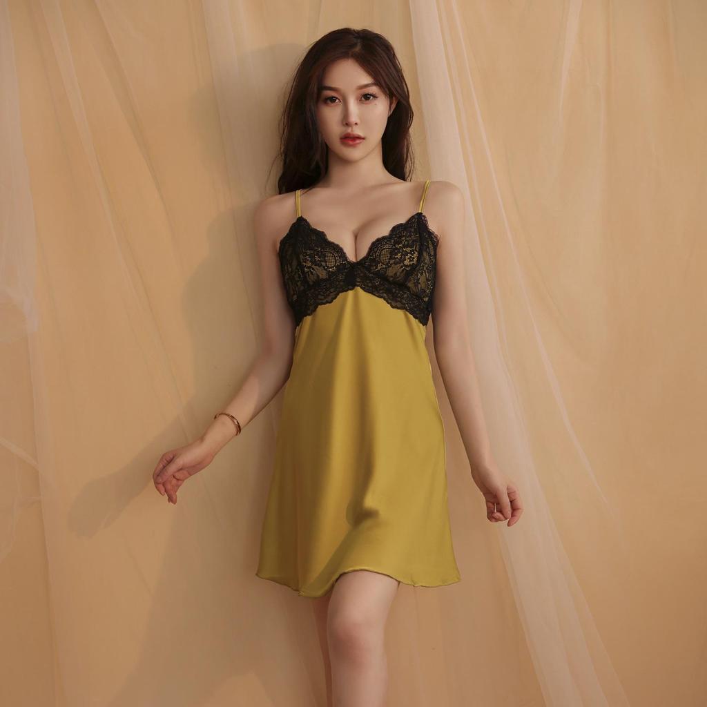 Elegant Lace Detail Ice Silk Camisole Nightdress