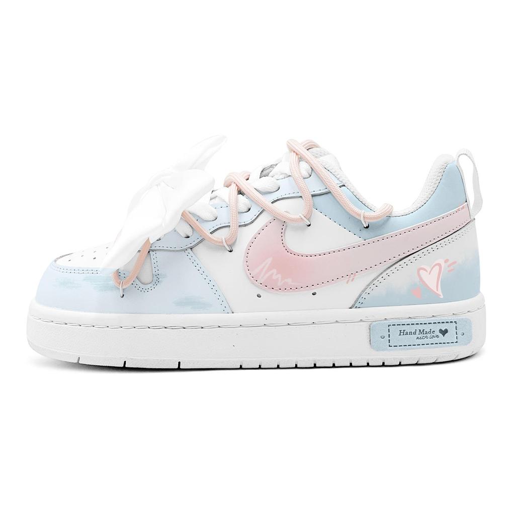 Nike Court Borough Low 2 Sea Blue Pink Heart Low Top Skateboard Shoes Women's Pink Blue BQ5448-100(TeamS2-S-BOX)
