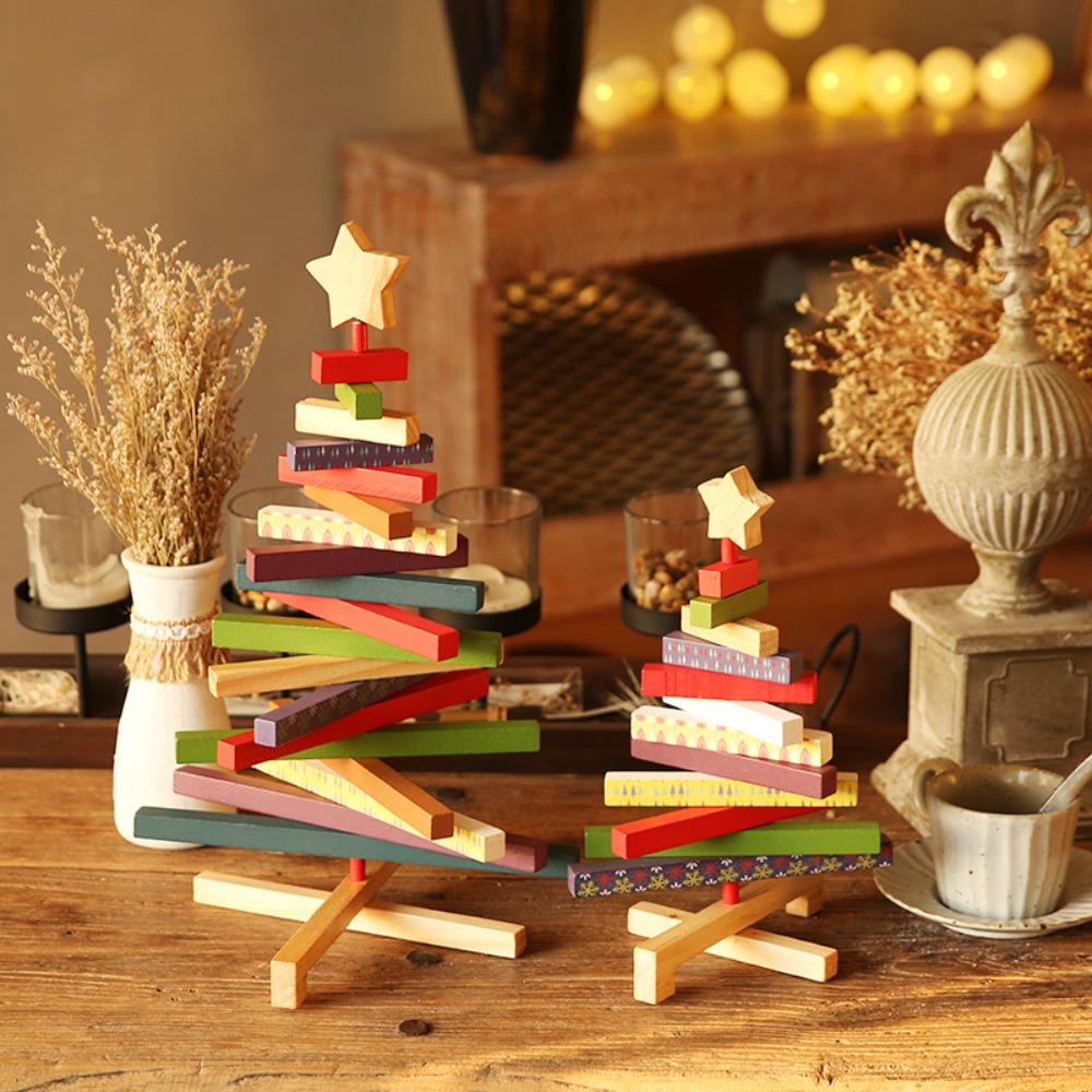 Rotatable Christmas Tree Figurine Wooden Christmas Tree Block  Shopping Mall