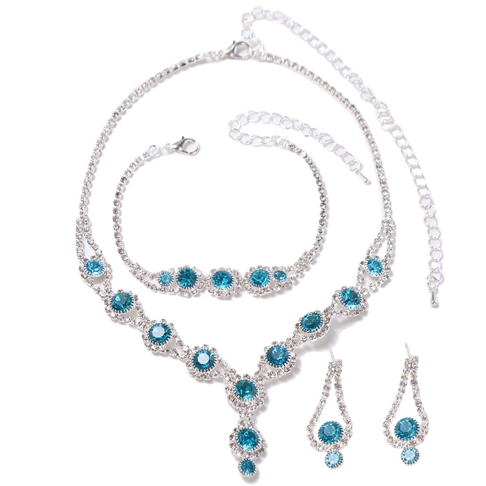 Bracelet Rhinestone Jewelry Set Crystal Necklace Wedding Party Earrings  Women