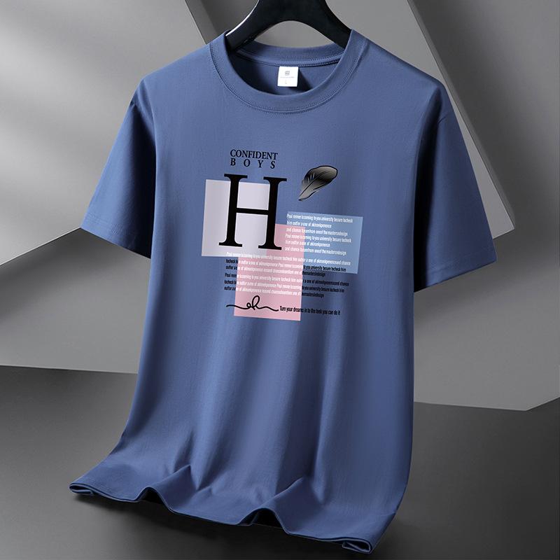Feather 10 Colors Pure Cotton Pánské tričko s kulatým výstřihem Krátký rukáv Volný Pánské tričko Velká velikost S-6XL