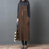 Autumn Solid Color Corduroy Literary Retro Dress Women Loose Large Size Slimming Strap