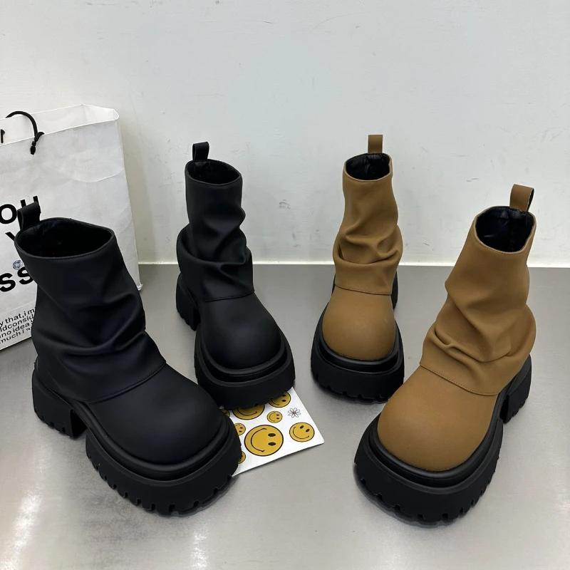 Fashion New Style Work Boots for Spring and Autumn Non-slip Wear-resistant Women Short Boots Thick-soled Zippered Mid-tube Women's Boots