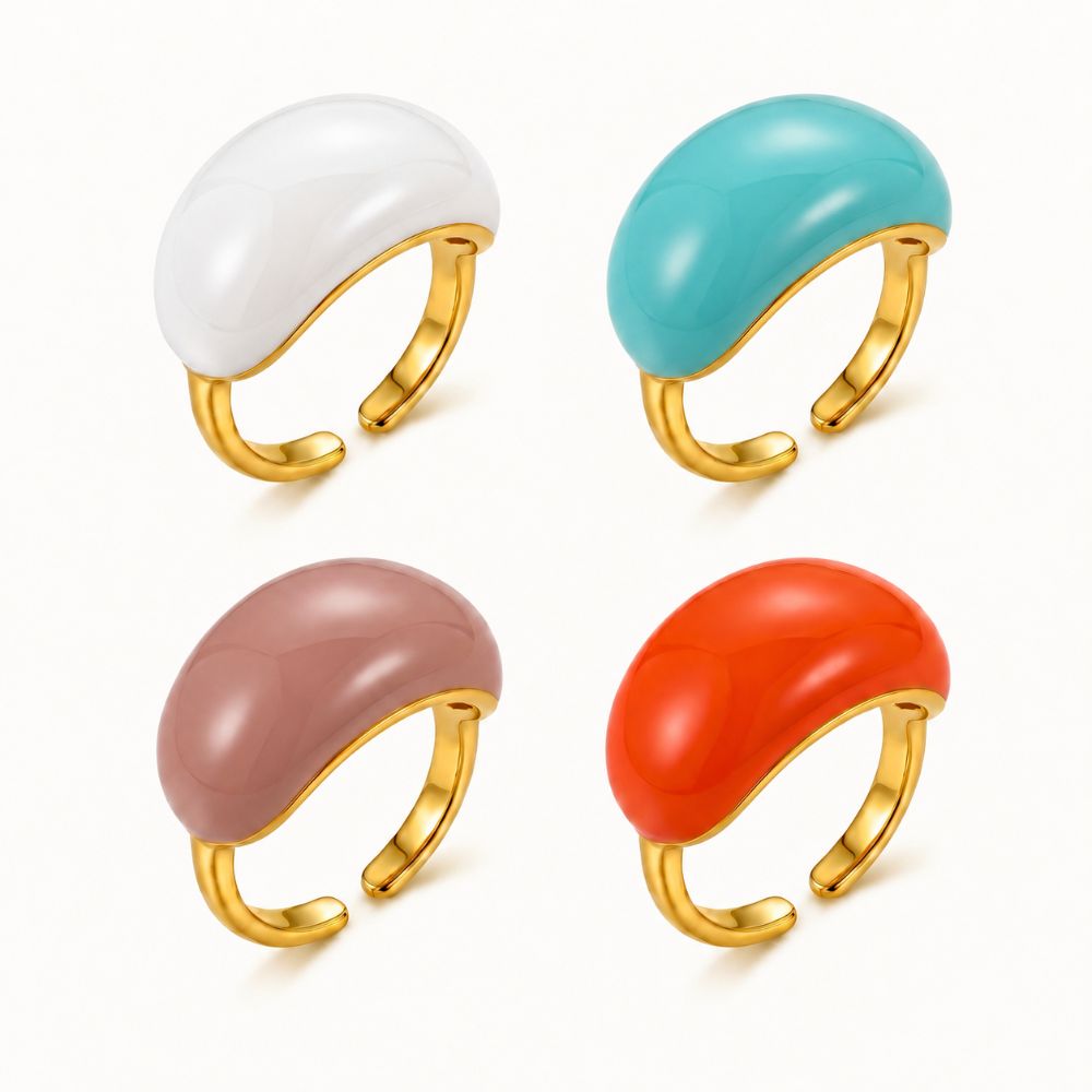 Gold Plated Brass Enamel Ring Enamel Drip Glaze Finger Ring Fashion Open End Ring For Women