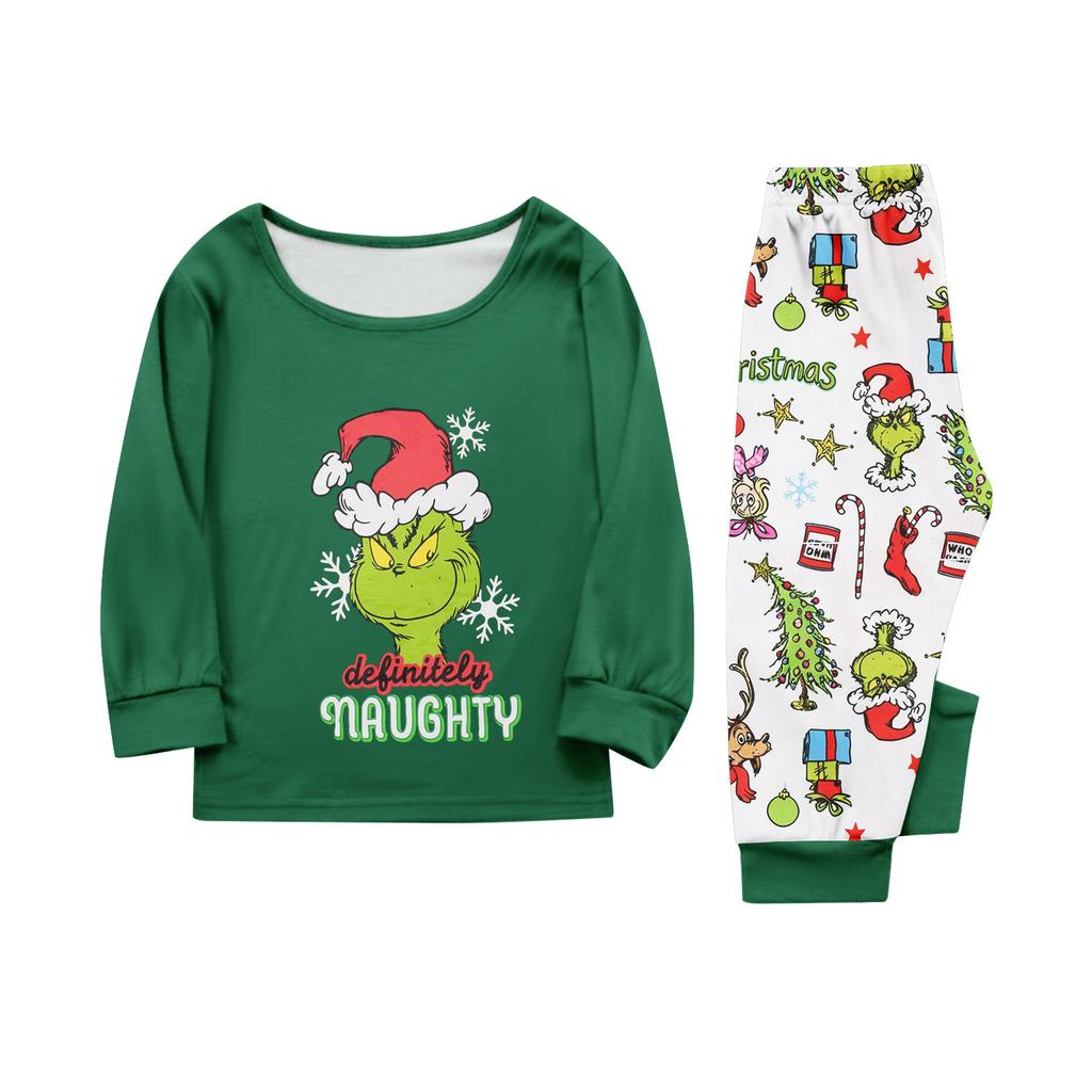 Christmas Print Family Matching Pajama Set Long Sleeve Long Pants Neck for Women Men and Kids