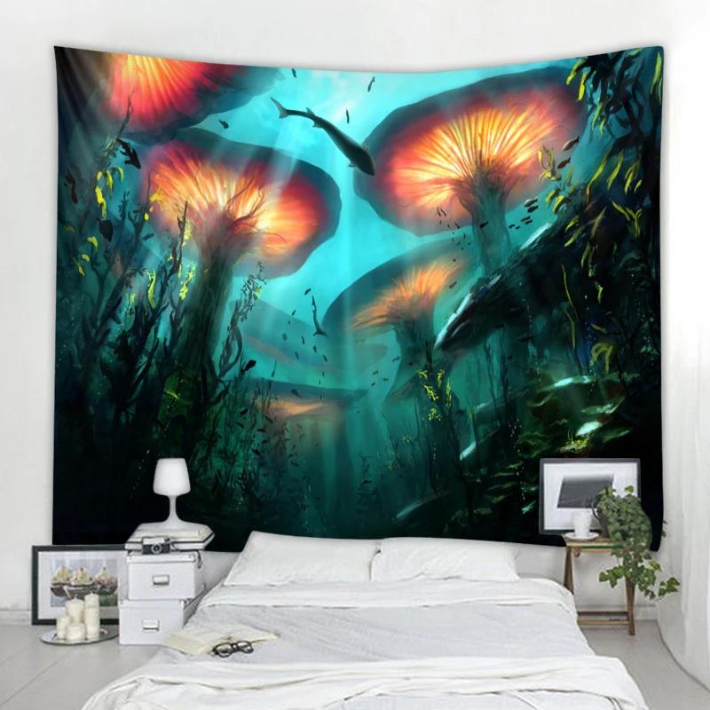 Art Deco Tapestry Witchcraft Living Room Decor Bedroom Indian Psychedelic Mushroom Mandala Wall