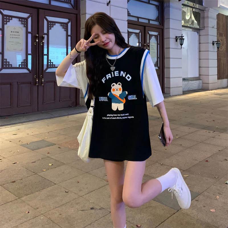 Bear Short-sleeved Basketball Uniform Fake Two Neutral Wind Loose Design Sense Niche T-shirt Trend Top