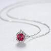 OAHLAN Fashion Jewelry 925 Sterling Silver Dainty Round Cut Simulated Ruby Pendant Necklace Halo for Women Girls Valentines Day