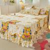 Printed Bed Skirt with Pillowcase Queen Size Bed Cover Set Ruffles Mattress Protector Home Bed Linen Soft Bedspread Jupe De Lit