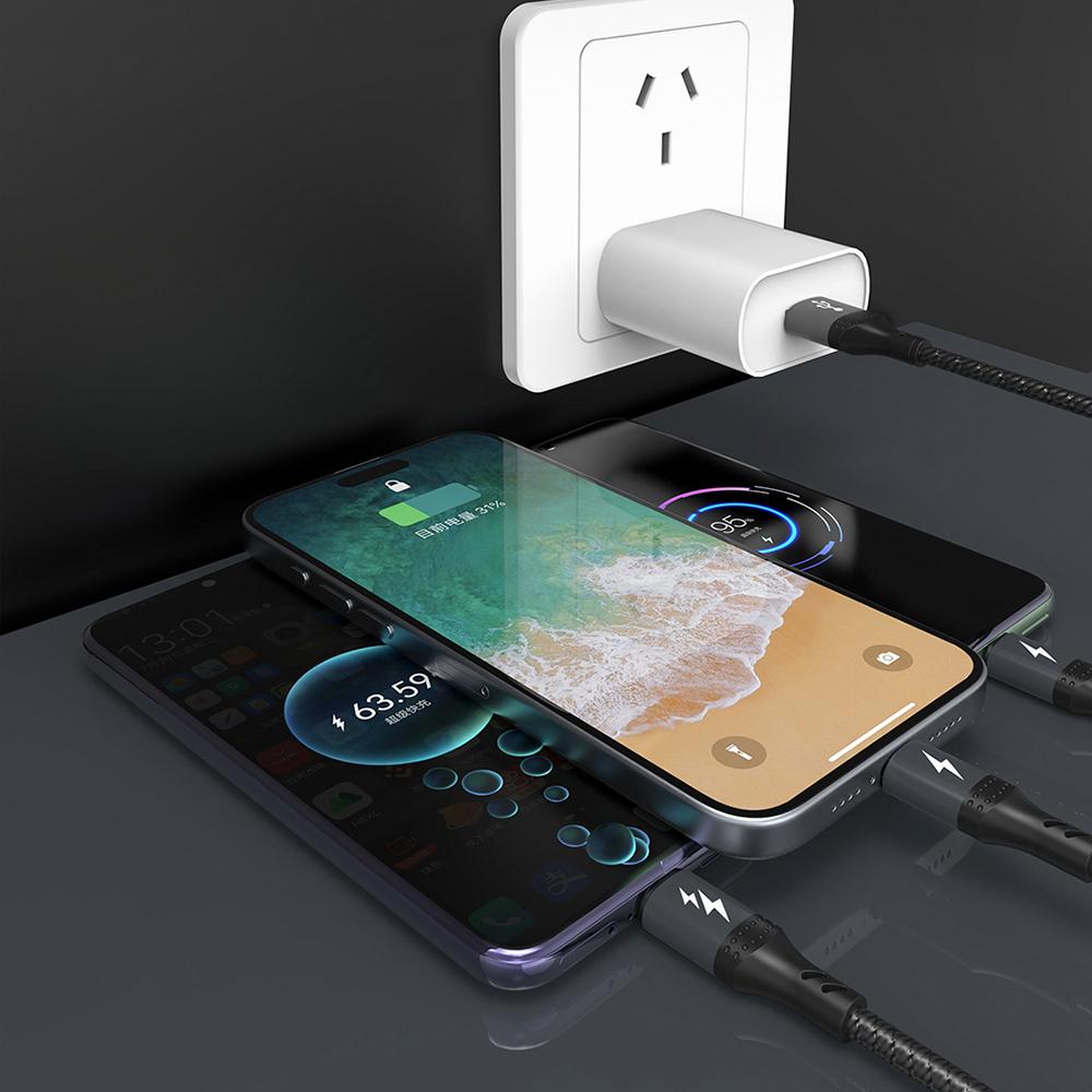 DUDAO L3S Type C to Dual Type C 3A Fast Charging Cable Splitter Braided Charger Cord