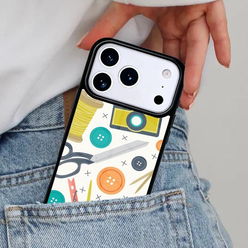 sewing machine tailor elements pattern Phone Case for iPhone 17ProMax 12 13 14 15 16e 17 Pro Max Plus Air Cover