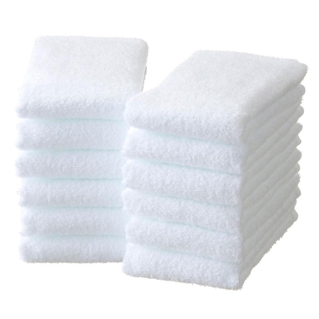 Terry Labo Pure White Face Towels, 12-Piece Set, Made in Japan, Senshu Towels (Approx. 34 x 85cm), 12 White Towels